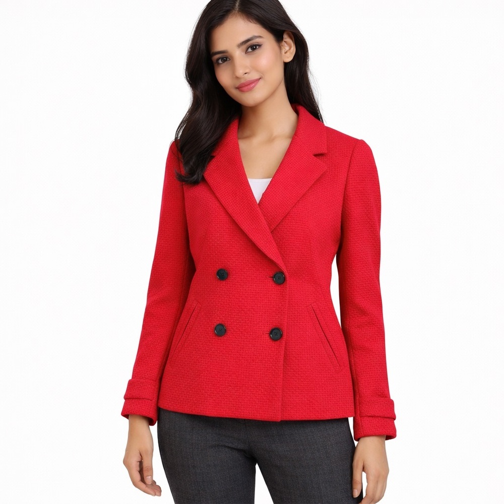 Talbots Red Textured Doublebreasted Blazer Jacket 8P Petite
